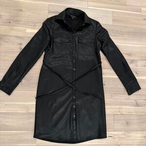 Woman's Truth Sz XS Black leather dress with button-up front and tie waist